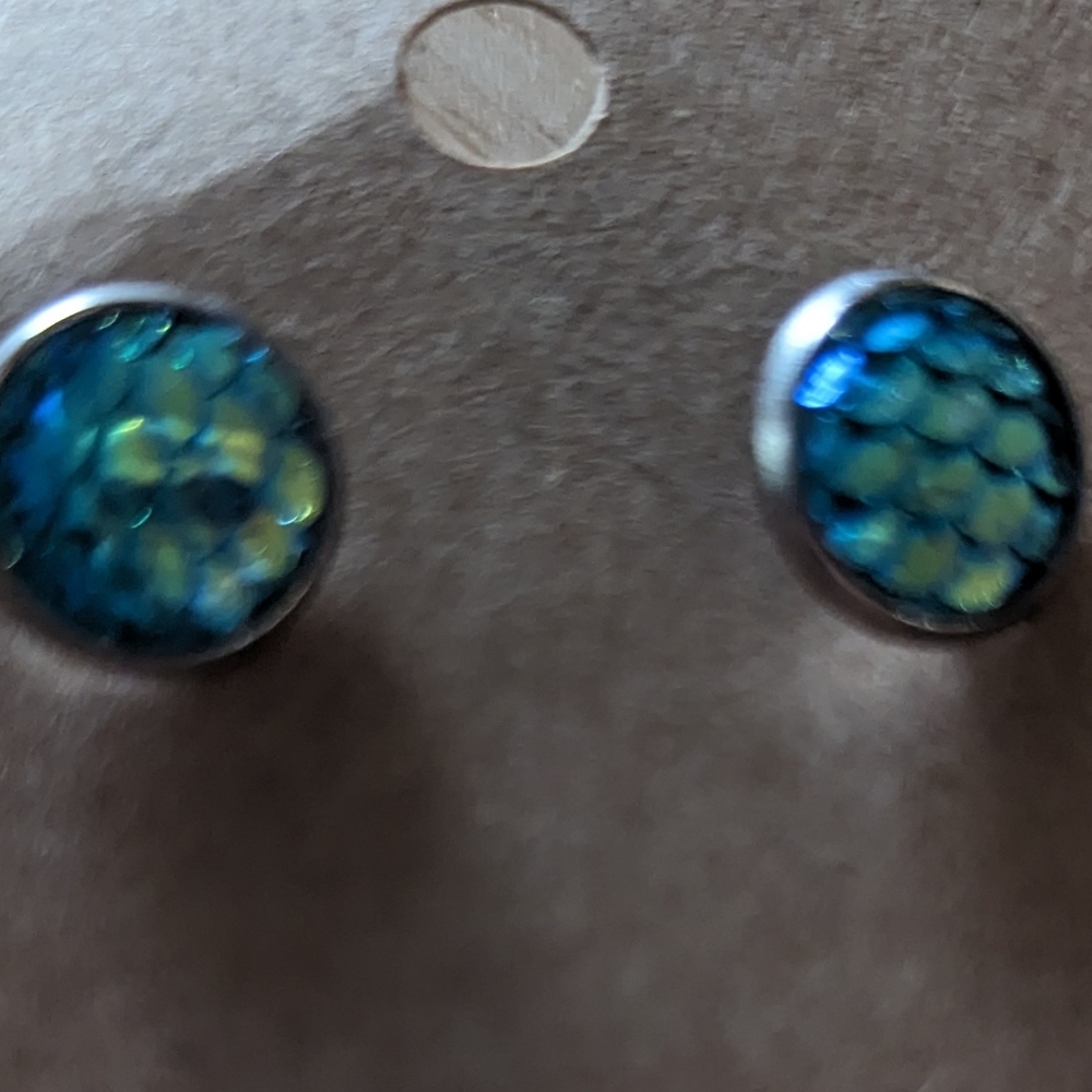 Blue mermaid scale earrings